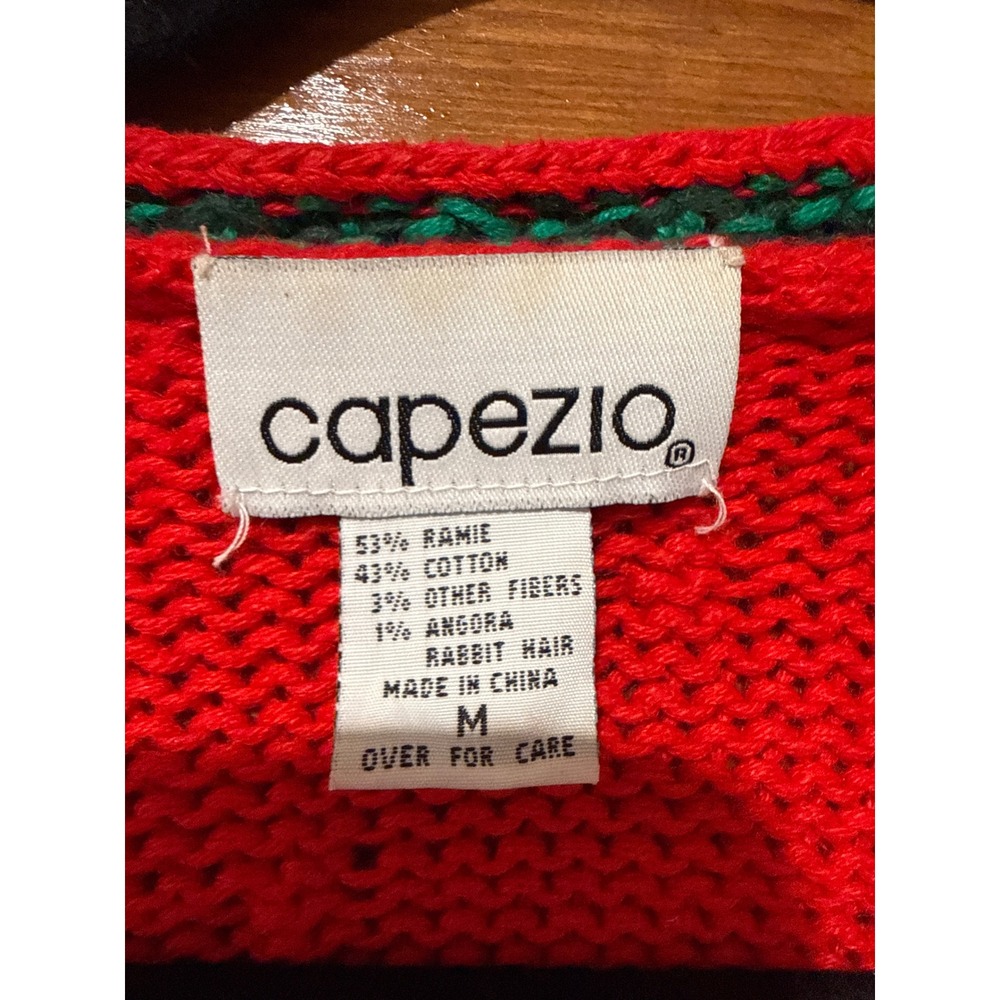 Vintage Capezio Christmas Cardigan Red Santa Tree Teddy Bear Jingle Bell Medium - Picture 2 of 7
